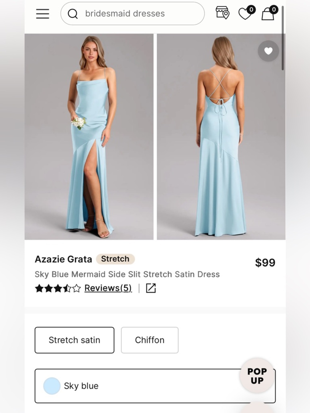 Azazie Grata Sky Blue Mermaid Side Slit Stretch Satin Dress